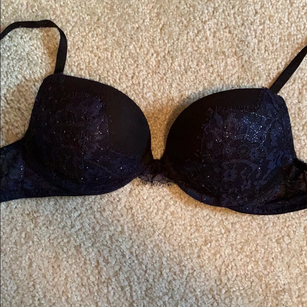 Black/blue lace detail bra